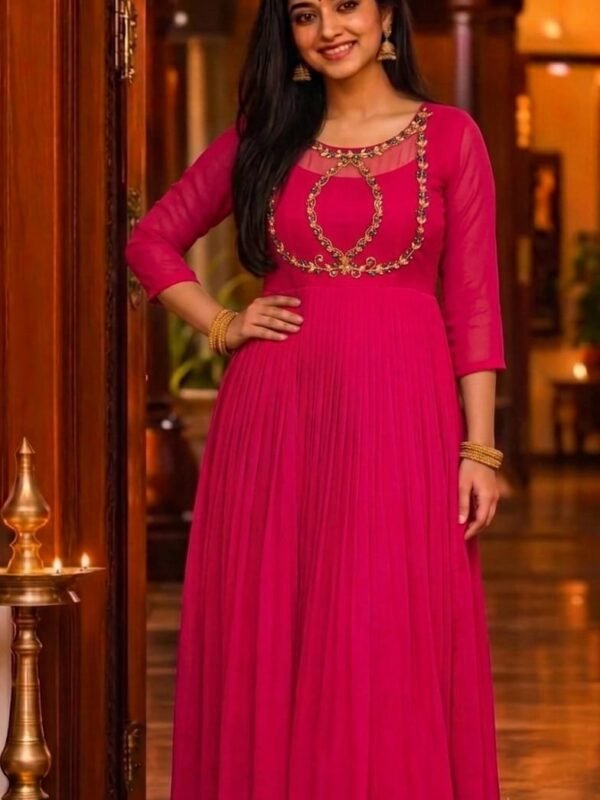 Yoke Pleated Georgette Gown