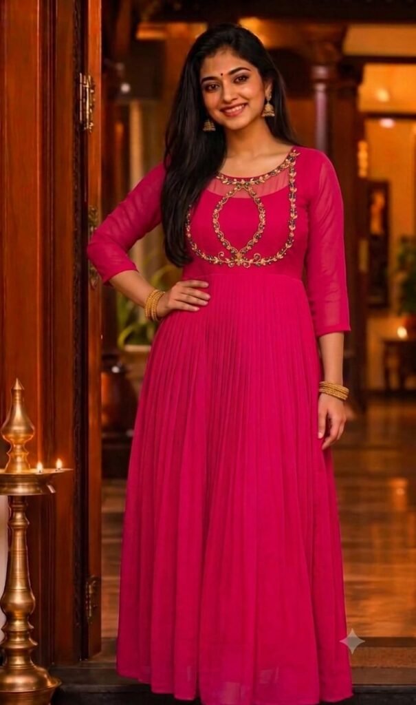Yoke Pleated Georgette Gown